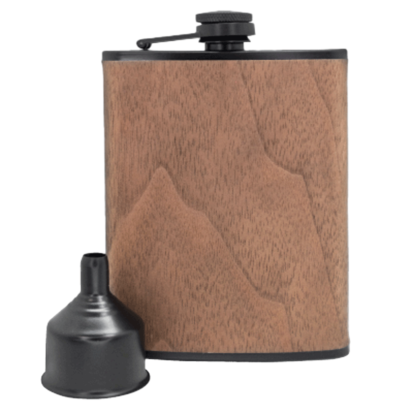 8 Oz Matte Black Flask + Wood